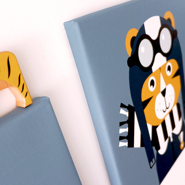 Canvas Piloot Tijger schilderij 30x30 voor Vliegtuigen kamer - jeans blauw