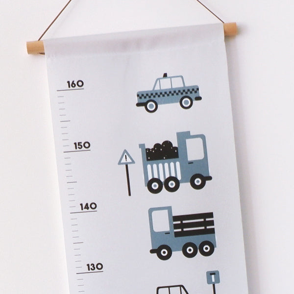 Groeimeter textielposter voertuigen - jeansblauw