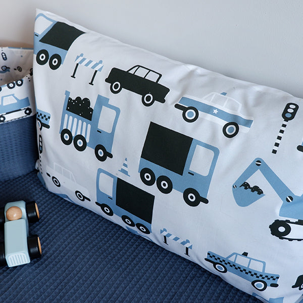 Kussen L kinderkamer Auto en Vrachtwagen - jeans blauw (inclusief binnenkussen)
