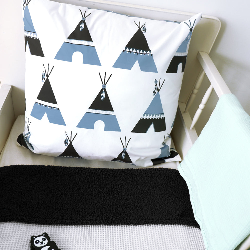 Kussen XL jongenskamer Tipi tenten Indiaan - blauw