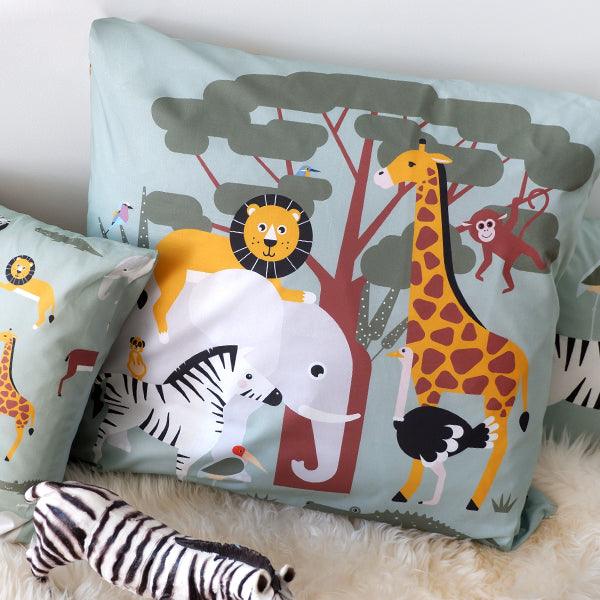 Kussen XL jongenskamer Dieren WildLife - groen