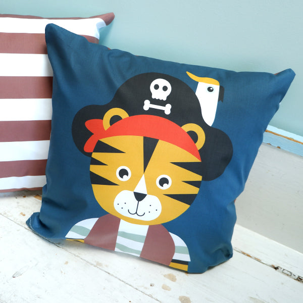 Kussen kinderkamer Piraat Tijger - blauw (inclusief binnenkussen)