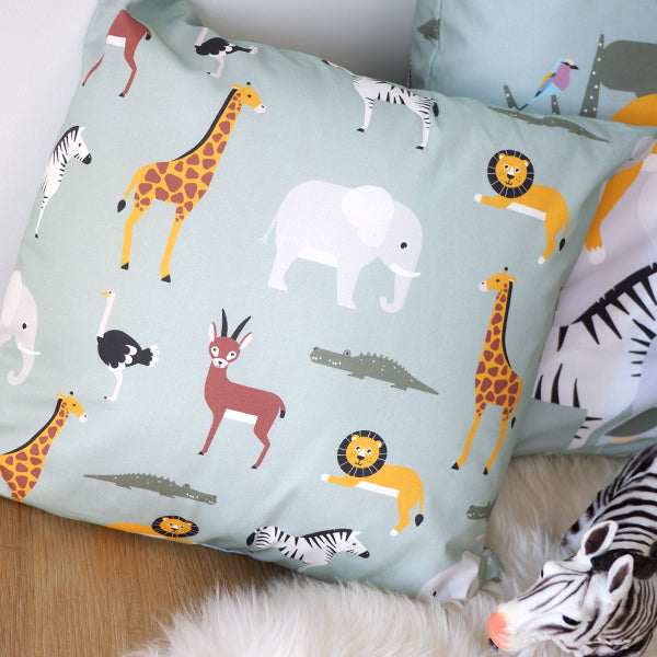 Kussen kinderkamer Olifant WildLife - groen (inclusief binnenkussen)