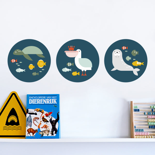 Muurcirkel set - Zee dieren Schildpad Pelikaan Zeehond