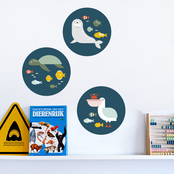 Muurcirkel set - Zee dieren Schildpad Pelikaan Zeehond