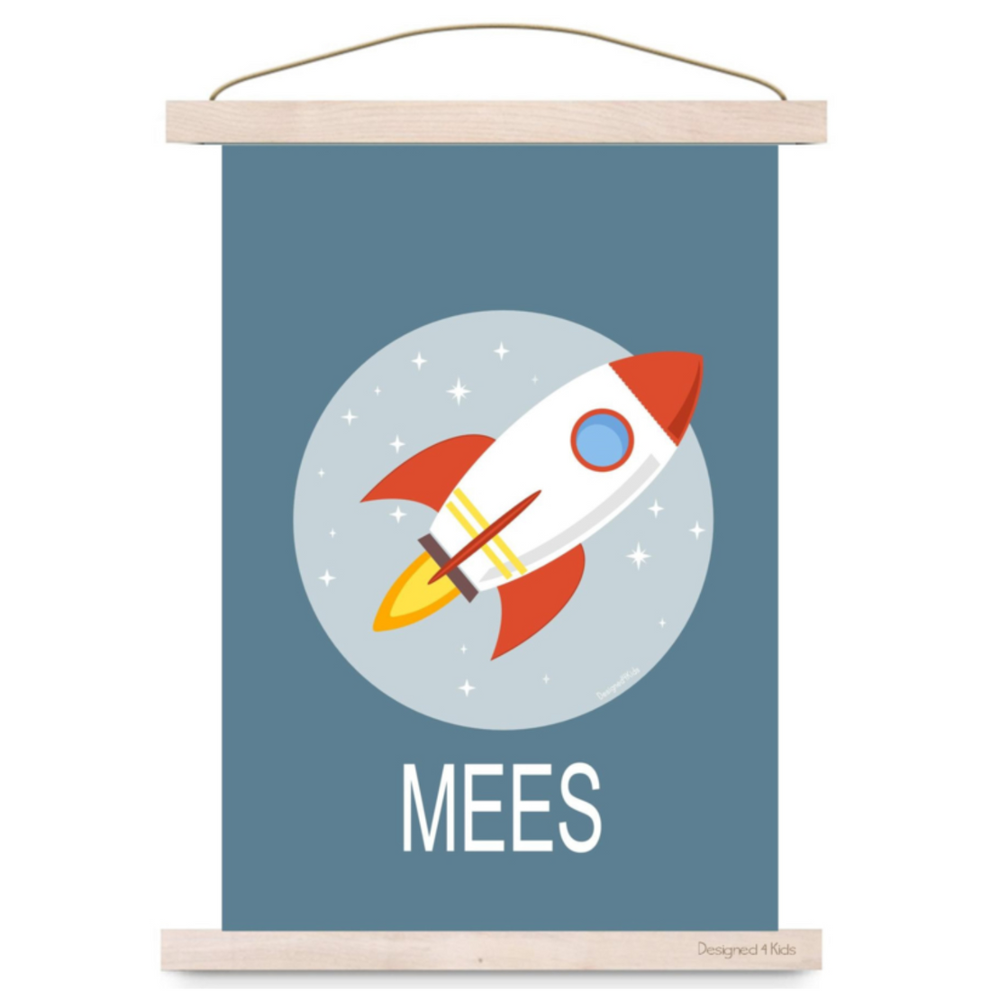 Poster kinderkamer ruimtevaart raket met naam