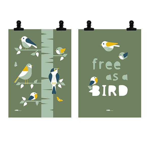 Poster set Kinderkamer Vogels - groen