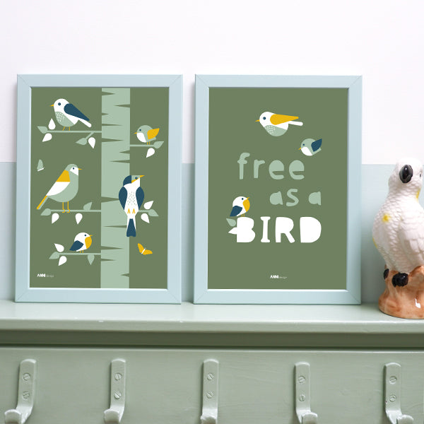 Poster set Kinderkamer Vogels - groen