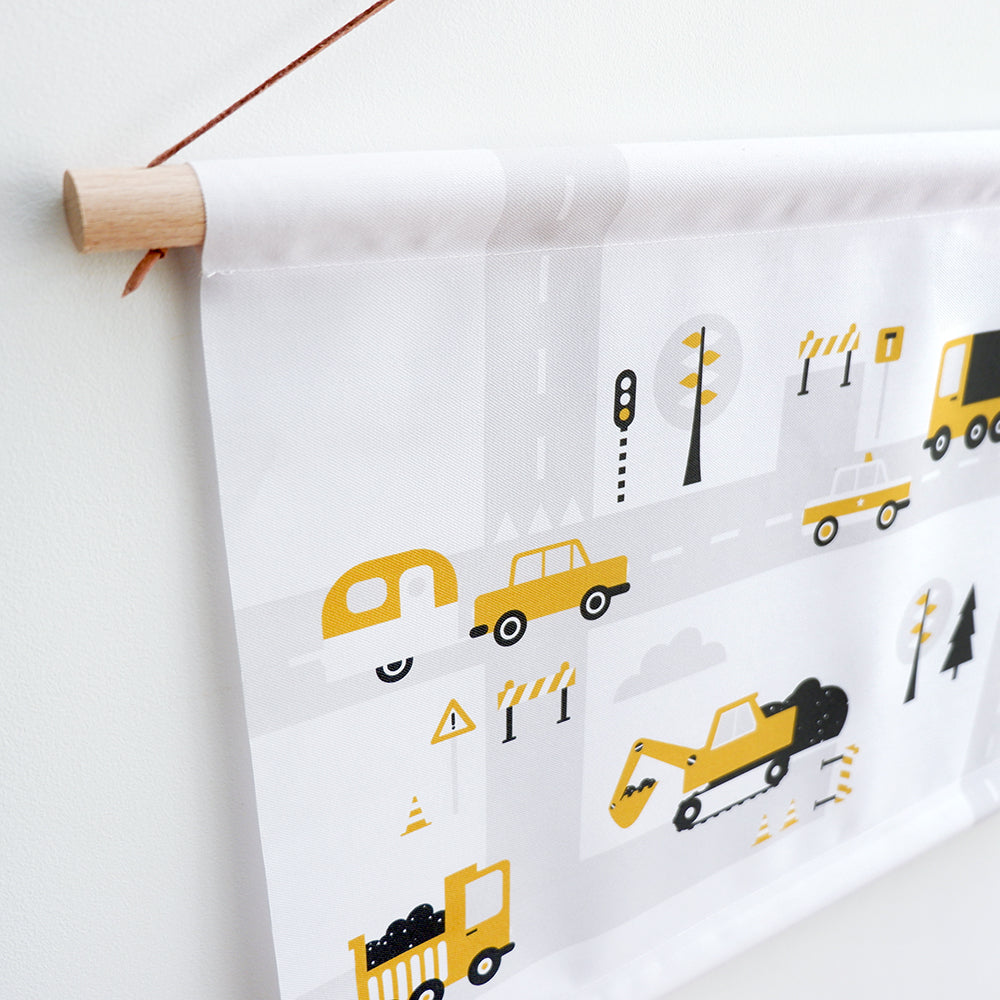 Textielposter 60x40 kinderkamer Voertuigen - oker geel