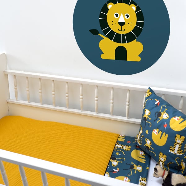 Ledikantdeken jungle donkerblauw - wafelstof oker