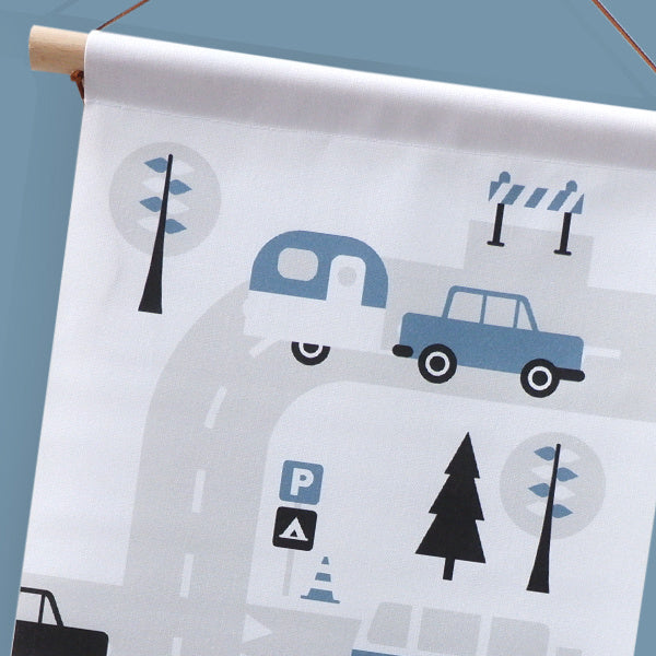 Textielposter caravan voertuigen kinderkamer - jeans blauw