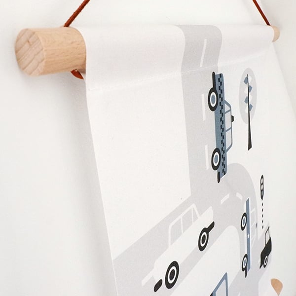 Textielposter auto voertuigen kinderkamer - jeans blauw