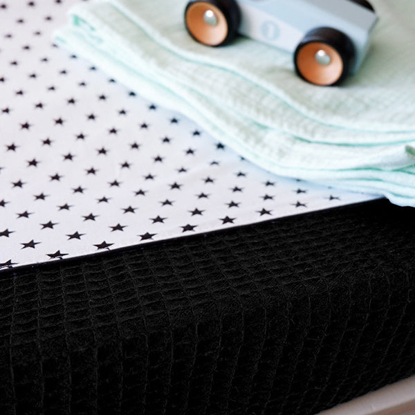 Aankleedkussenhoes wafelstof ster - zwarte wafelstof