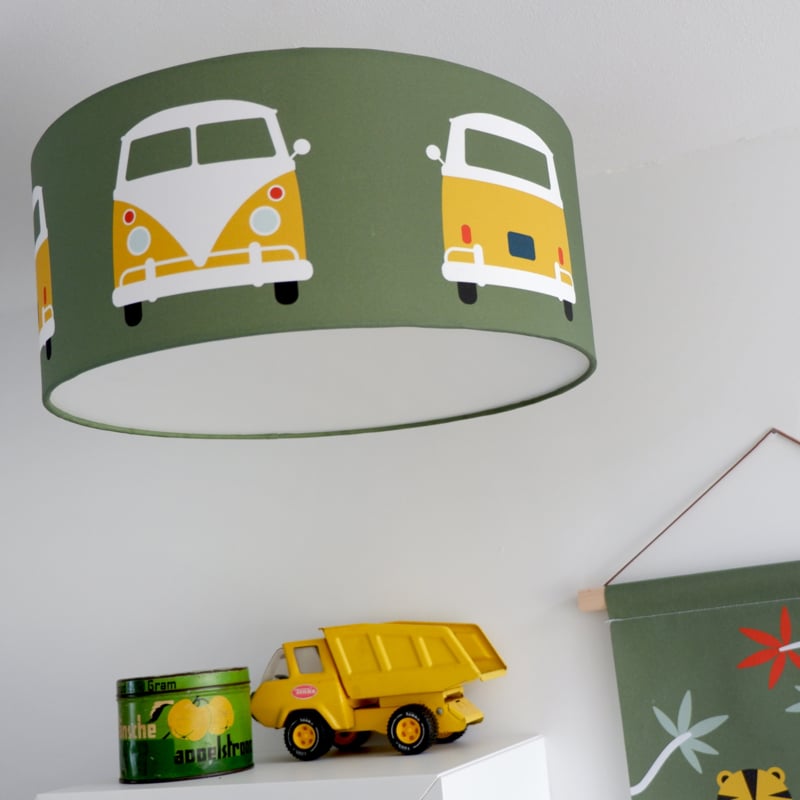 Kinderkamer aankleding en decoratie set - Safari VW bus olijfgroen oker (met lamp)