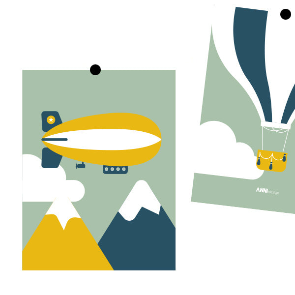 Posterset luchtballon babykamer - bleekgroen