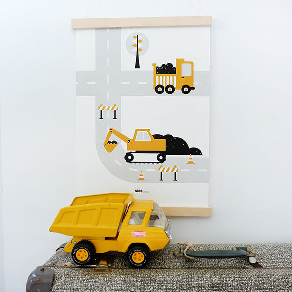 Posterset drieluik voertuigen kinderkamer - oker