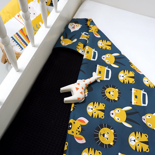 Ledikantdeken safari donkerblauw - wafelstof zwart