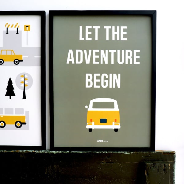 Poster set VW bus jungle kinderkamer - oker olijfgroen