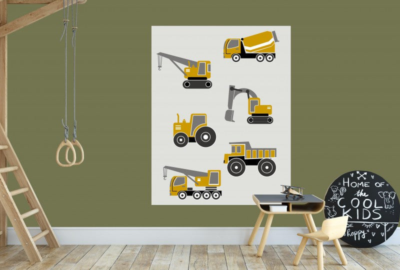 Behangpaneel jongenskamer - voertuigen oker