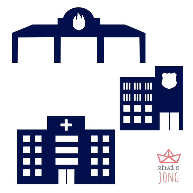 Autobaan sticker uitbreidingsset politiebureau brandweer kazerne ziekenhuis donker blauw