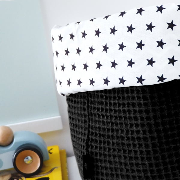 Commodemandje wafelstof zwart - sterretjes