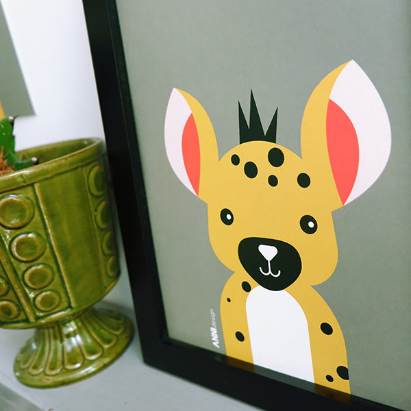 Posterset safari jungle dieren Gazelle + Hyena - olijfgroen