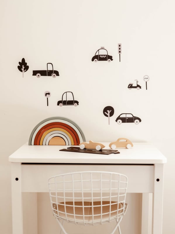 Voertuigen muurstickers in zwart-wit