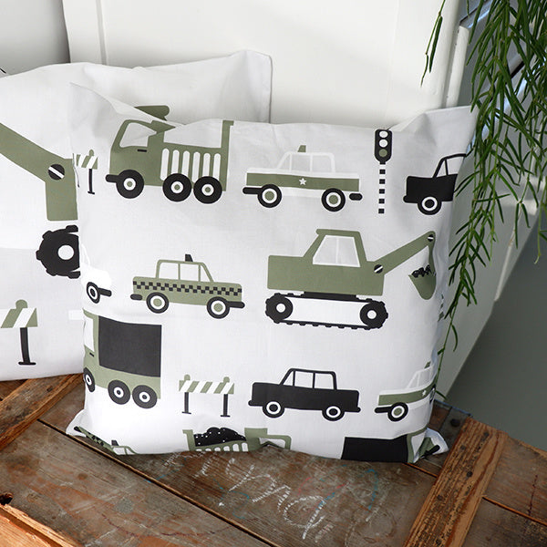 Babykamer aankleding en decoratie set - Voertuigen olijfgroen (met lamp)