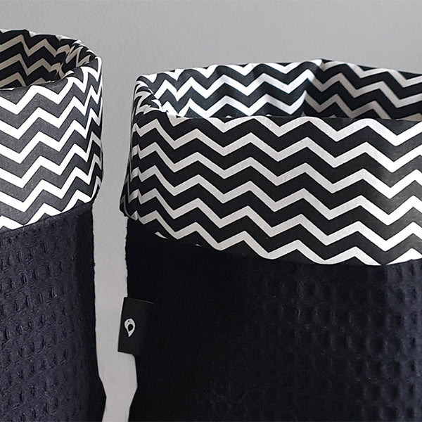 Commodemandjes set wafelstof zwart- zigzag
