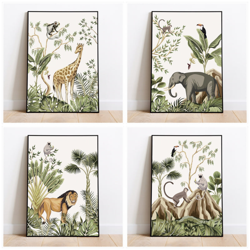 Posters jungle kinderkamer babykamer - set van 4