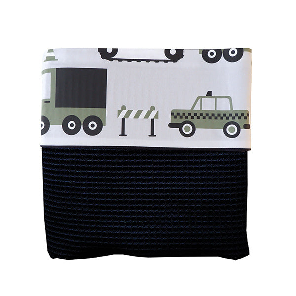 Ledikantdeken voertuigen olijf groen - wafelstof zwart