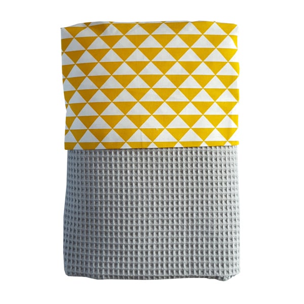 Wiegdeken wafelstof donkergrijs - oker driehoek