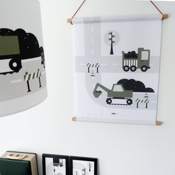 Kinderkamer aankleding en decoratie set - Voertuigen olijfgroen (met lamp)