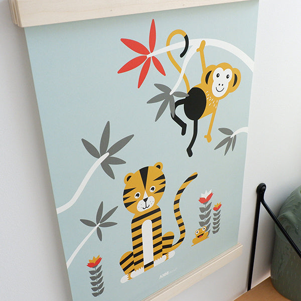 Posterset jungle kinderkamer - tijger + toekan mint