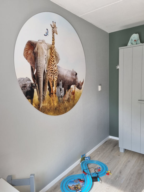 Muursticker rond - jungle kamer (dieren)