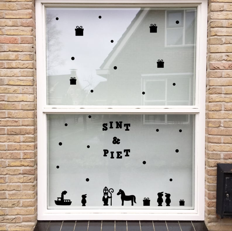 Sinterklaas raamstickers herbruikbaar - zwart