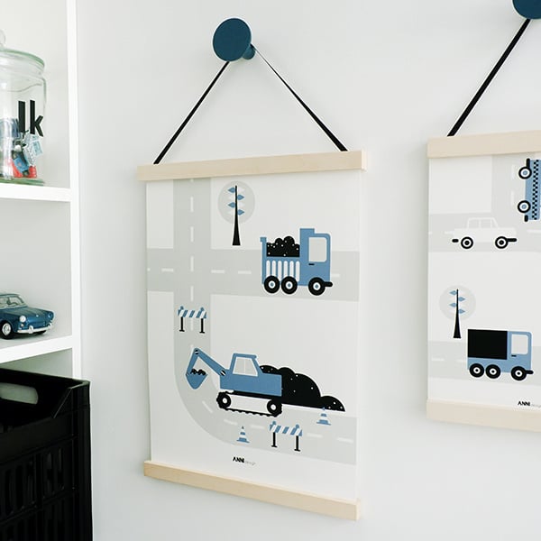 Poster set voertuigen kinderkamer - 4 luik jeansblauw