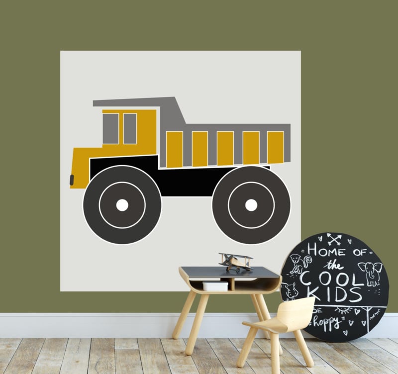 Behangpaneel jongenskamer - kiepwagen oker