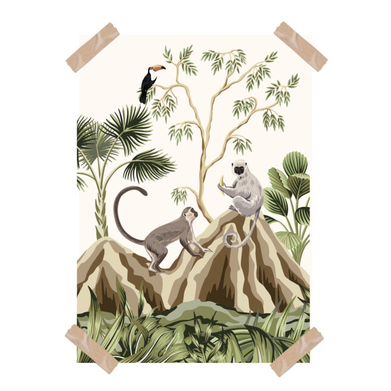 Poster set jungle kinderkamer babykamer - apen en olifant