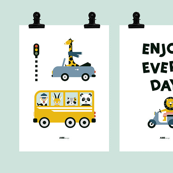 Poster kinderkamer auto bus voertuig - wit