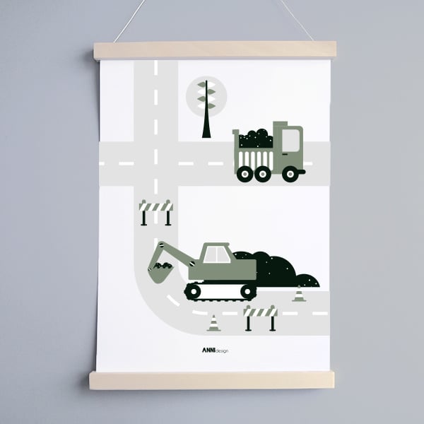 Poster set voertuigen kinderkamer - donkergroen ipv olijfgroen A4