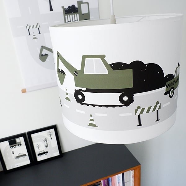 Kinderkamer aankleding en decoratie set - Voertuigen olijfgroen (met lamp)