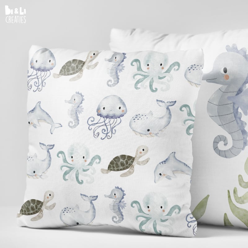 Kussen kinderkamer onderwater wereld - zeepaardje