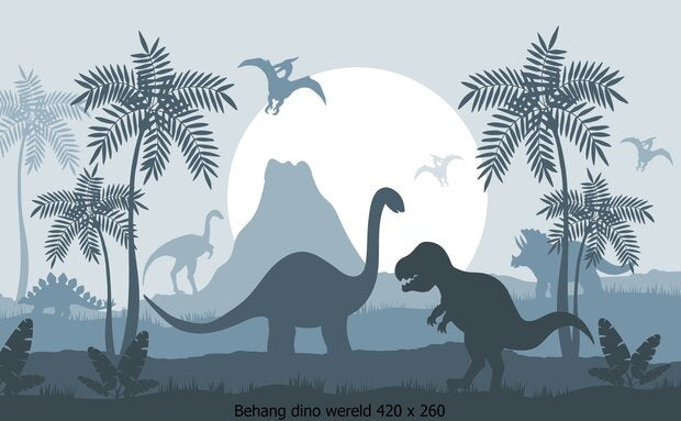 Behang dino kamer - dinosaurus kinderkamer jeansblauw