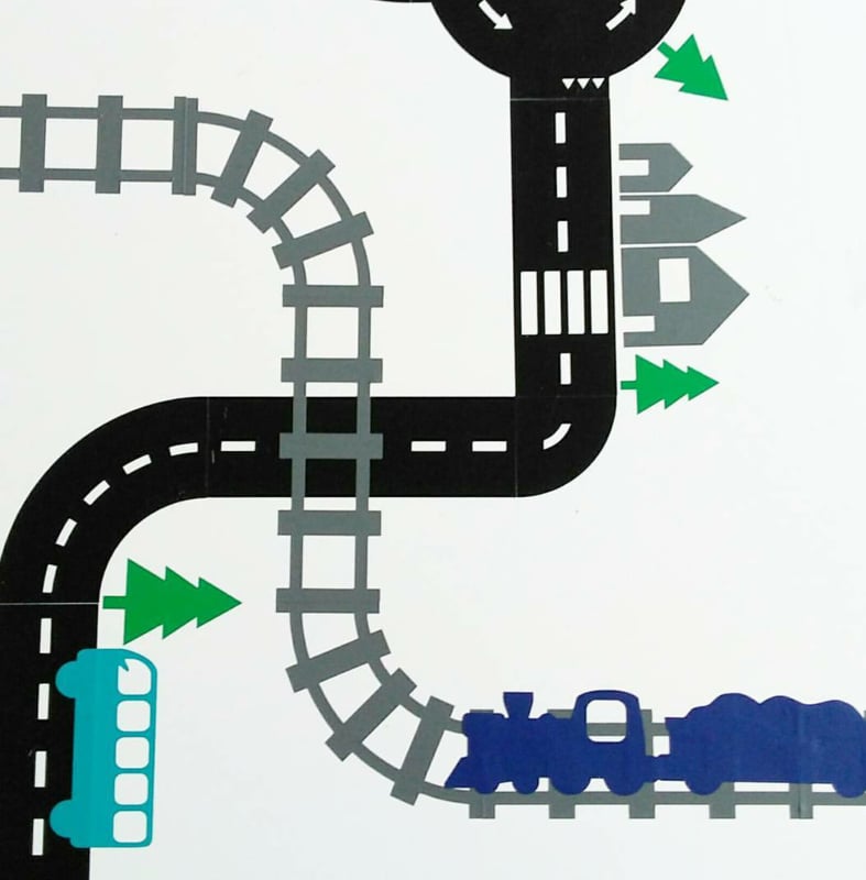 Sticker treinbaan rechte spoor + wissels grijs