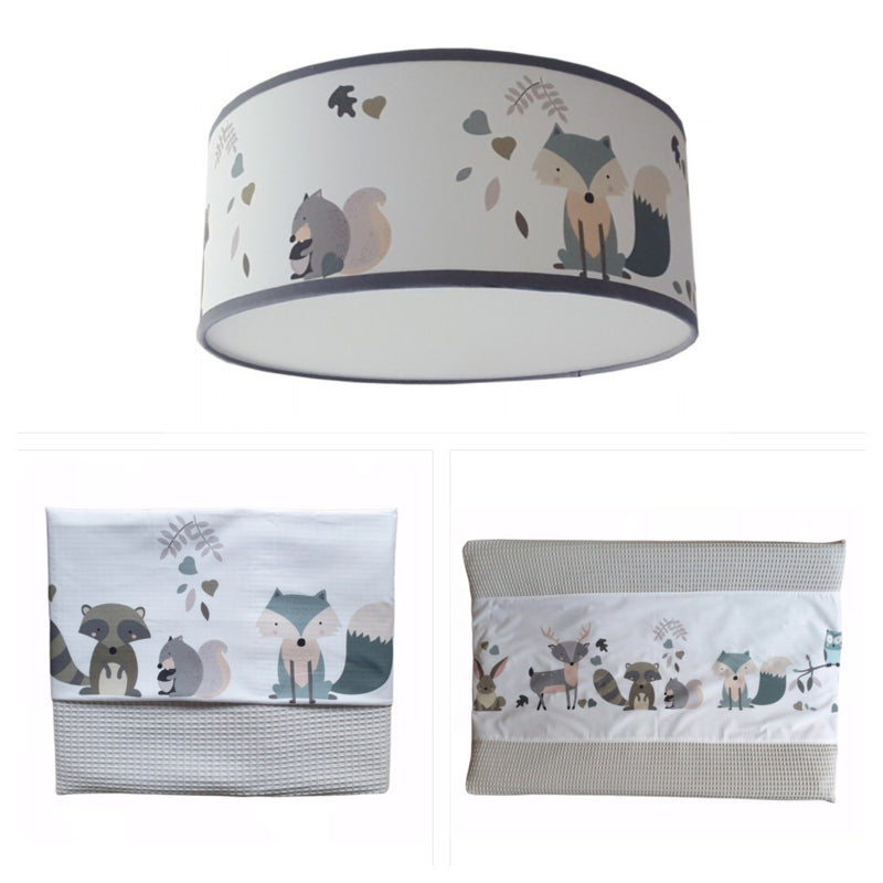 Babykamer decoratie set - Bosdieren (pastel) met lamp