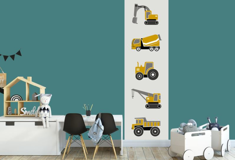 Behangstrook kinderkamer - voertuigen oker