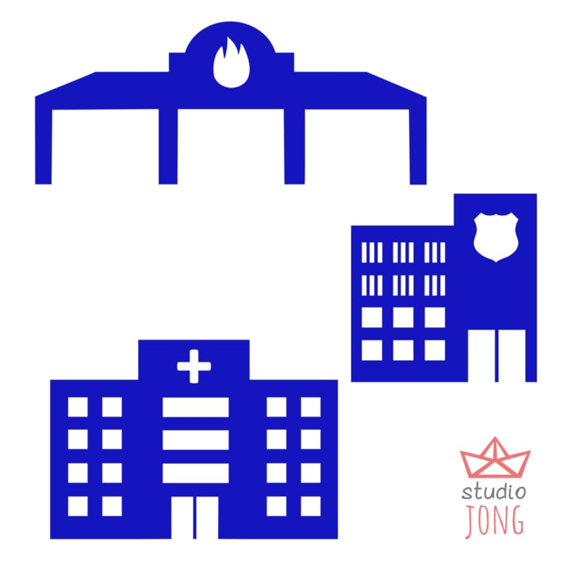 Autobaan sticker uitbreidingsset politiebureau brandweer kazerne ziekenhuis fel blauw