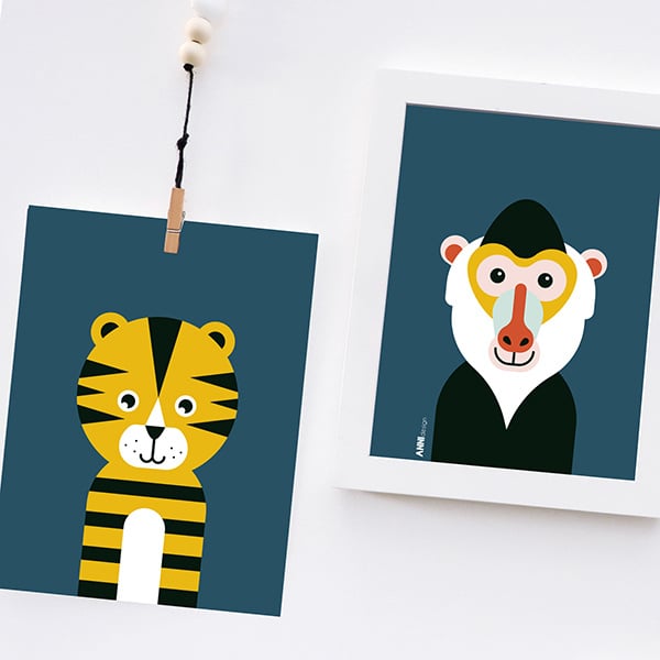 Kinderkamer aankleding en decoratie set - Safari kamer donkerblauw (met lamp)