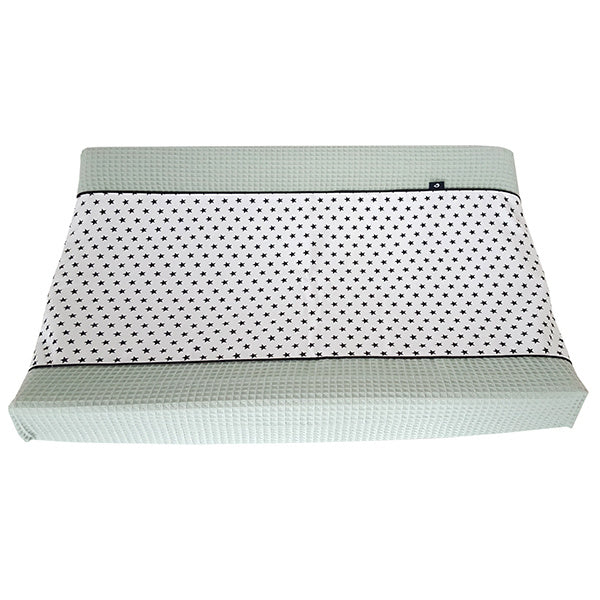 Aankleedkussenhoes wafelstof old green (mint)- ster zwart